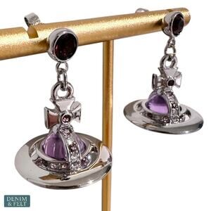 Vivienne Westwood Mayfair Orb Drop Earrings Silver Lilac Crystal Set NEW